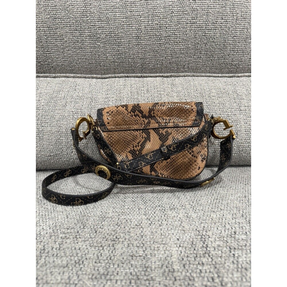 GUESS brown snake print crossbody bag w/ logo strap gold hardware small - Picture 7 of 9